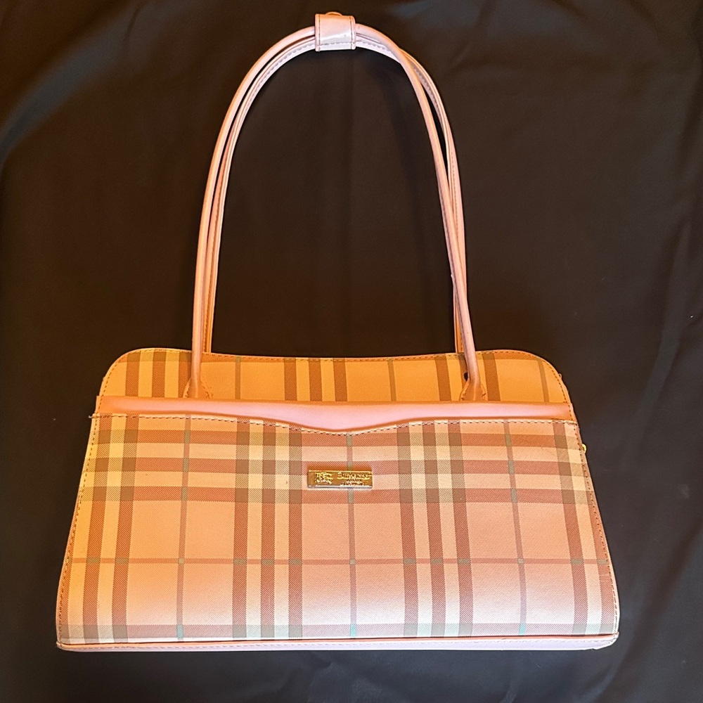 Burberry Beige and Pink Plaid Shoulder Bag